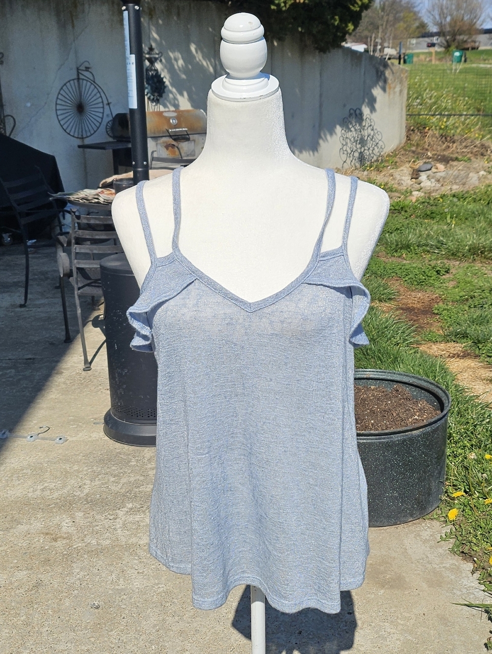 Light Blue Ruffle Cold-Shoulder Cami Tank